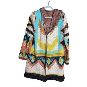 Soft Cozy Colorful Maxsport Tribal Hooded Open Cardigan Large